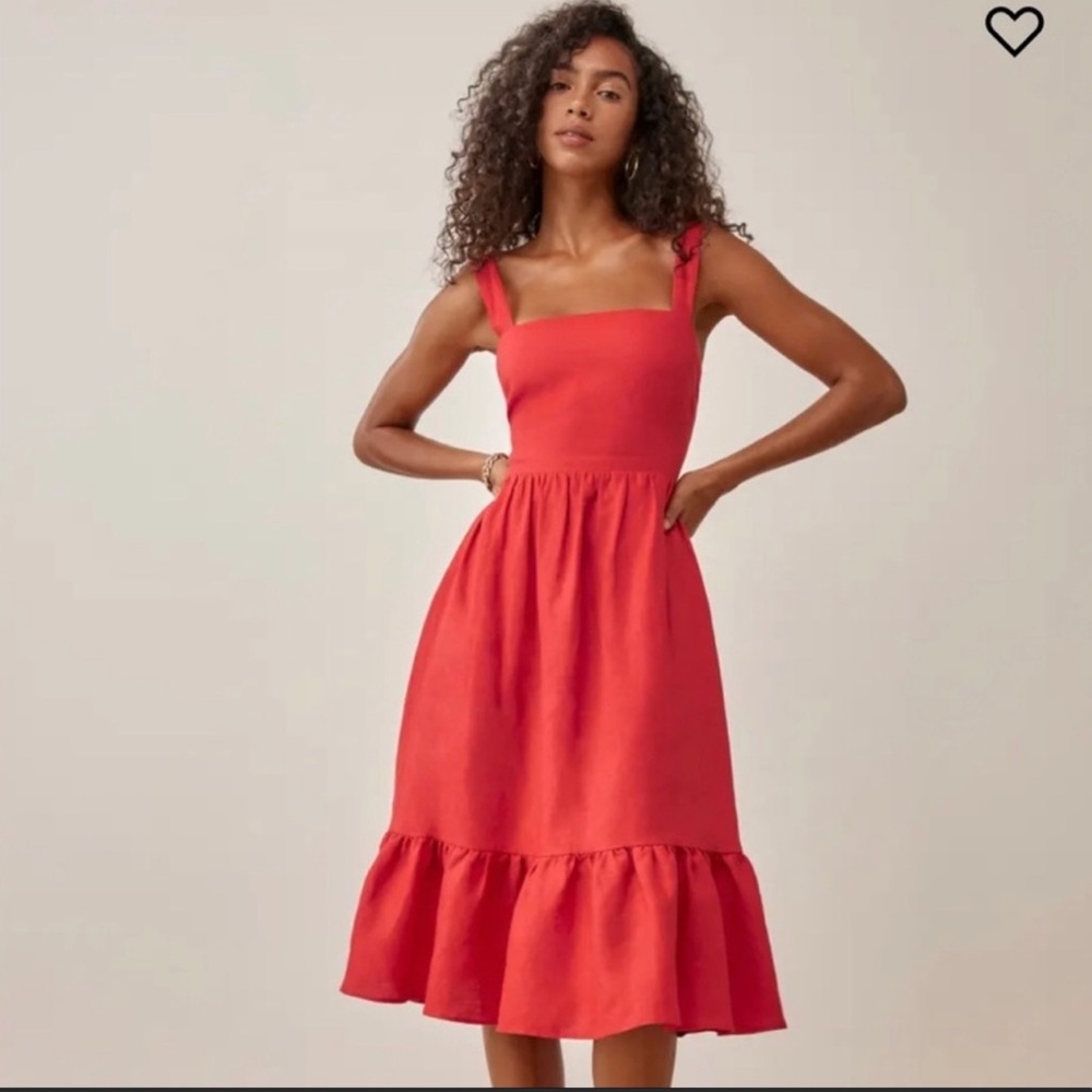 Reformation Manet linen midi dress size 0 color red hot day